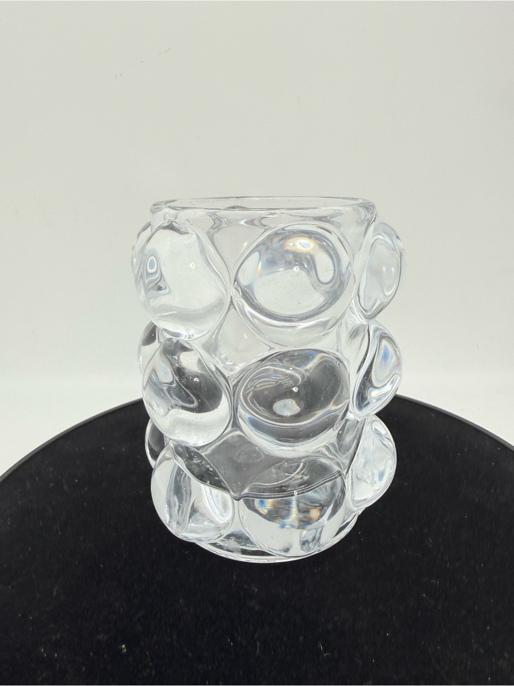 Vintage Bolsius Clear Crystal Bubble Glass Candle Holder Vase - France